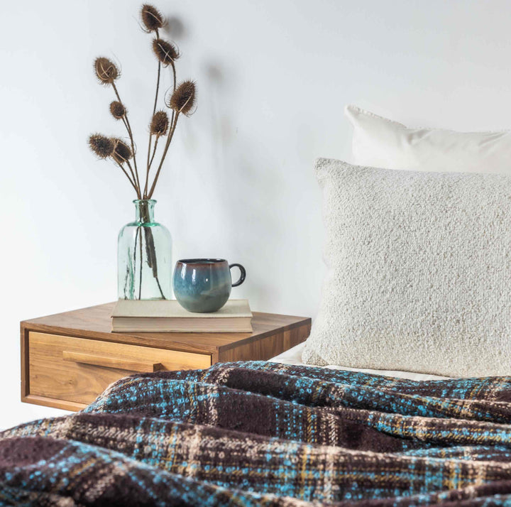 Extra Large Brown & Teal Wool Boucle Throw