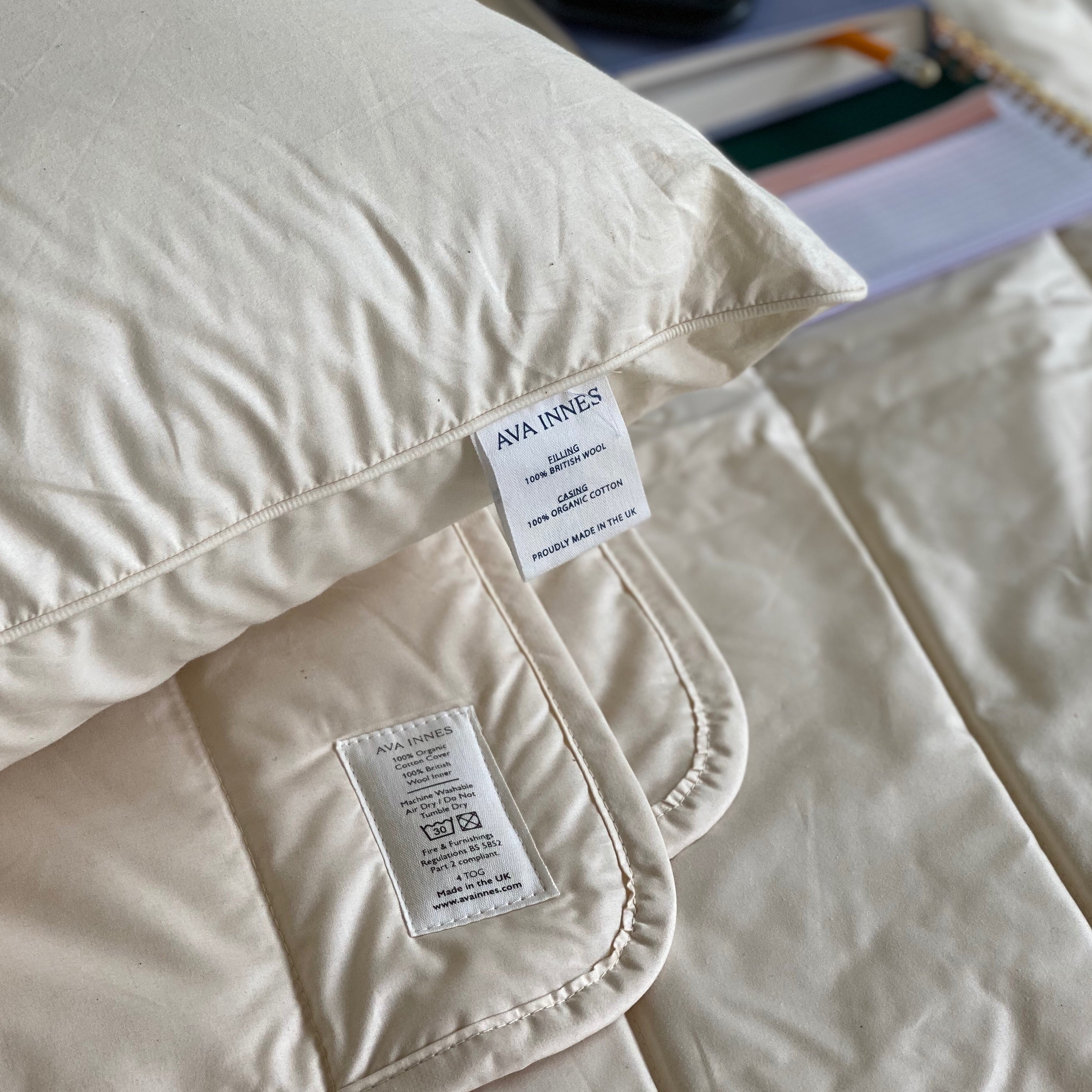  Single wool warm duvet and 2 medium pillows, Ava Innes, Scotland