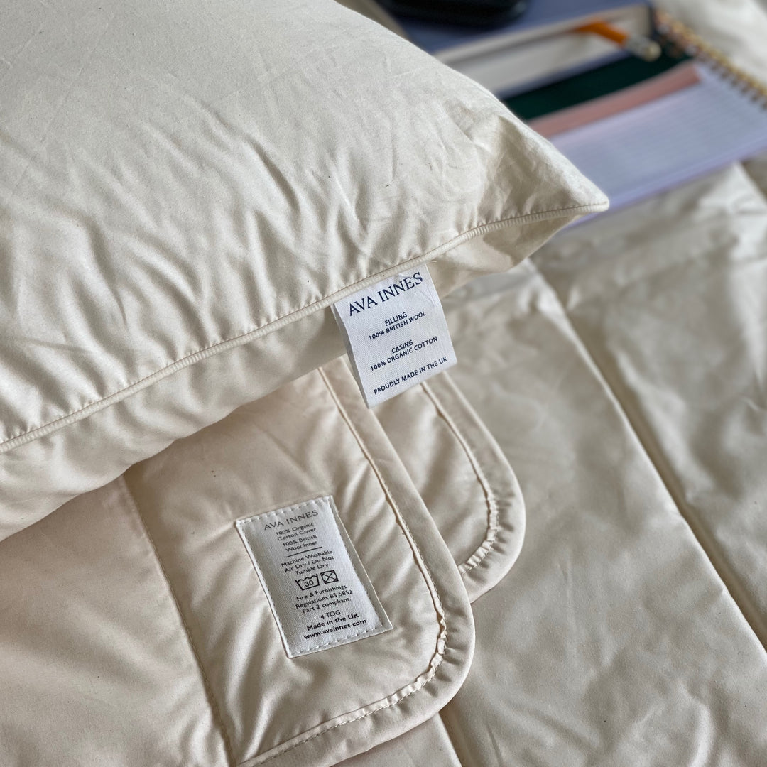  Single wool warm duvet and 2 medium pillows, Ava Innes, Scotland