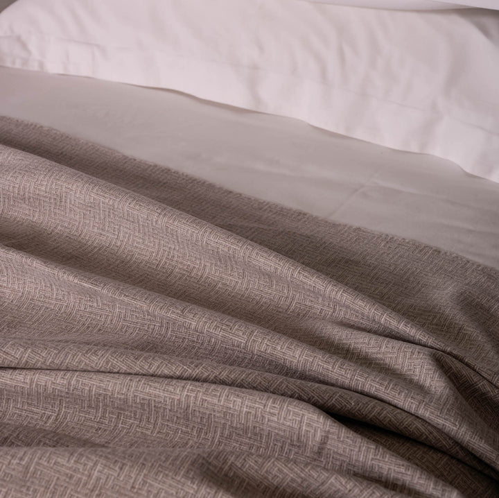 Lattice Beige and White Wool and Linen Blanket