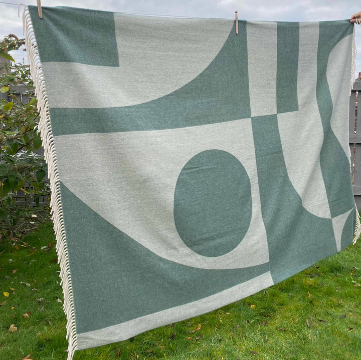 Green Abstract Cashmere & Merino Throw | Made In The UK | Ava Innes