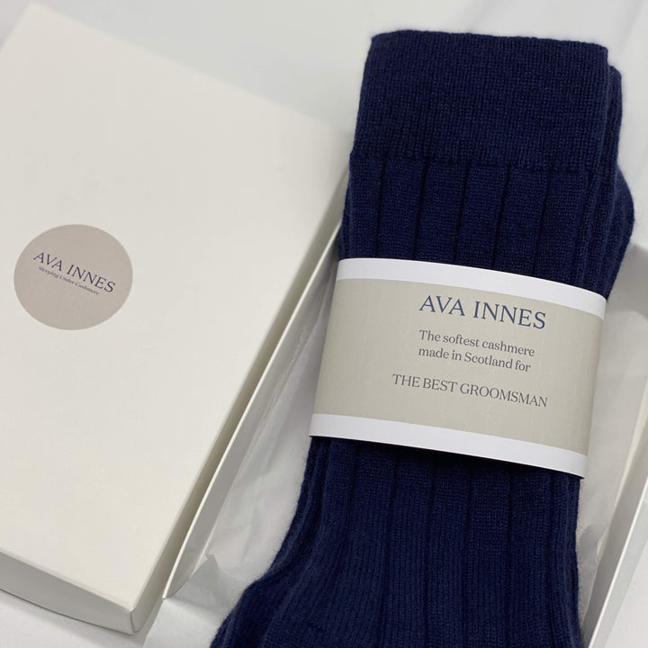 Men's Navy Luxury Ribbed Cashmere Socks