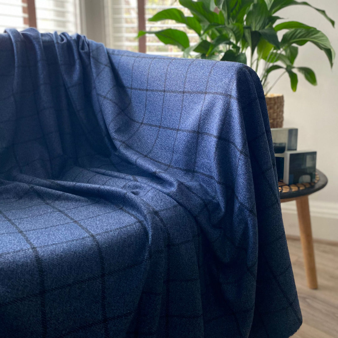 Blue Large Tattersall Cashmere Blanket