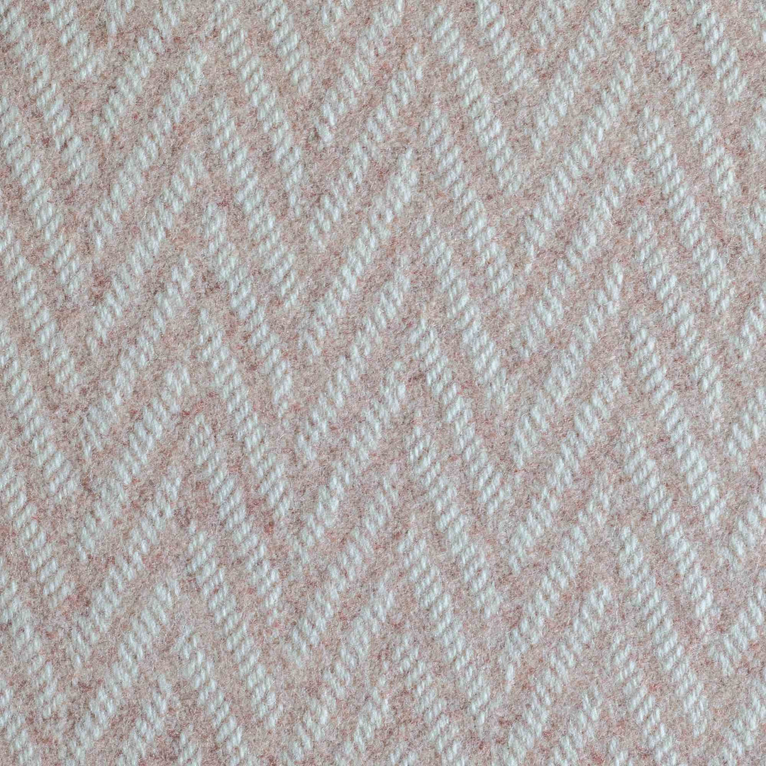 Pink and White Large Herringbone Pure Wool Blanket