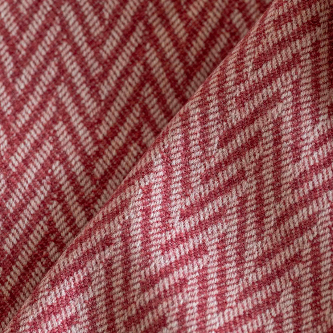 Red and Natural Large Herringbone Pure Wool Blanket