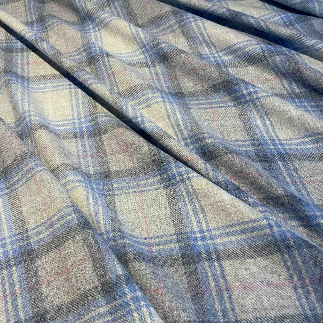 Speyside Grey Blue Check Pure Merino Wool Blanket by Ava Innes