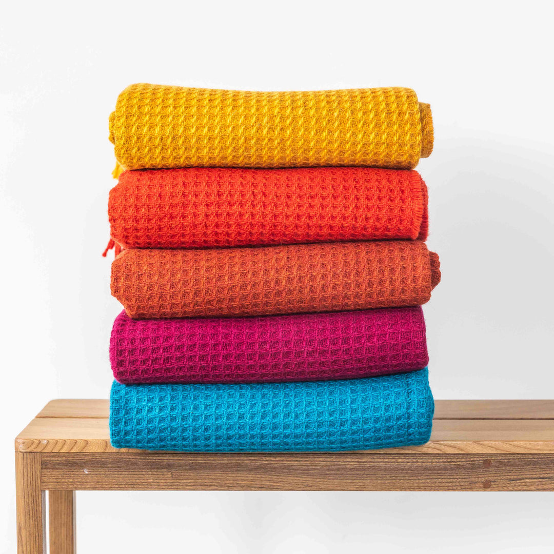 Red Orange Waffle Wool Blanket