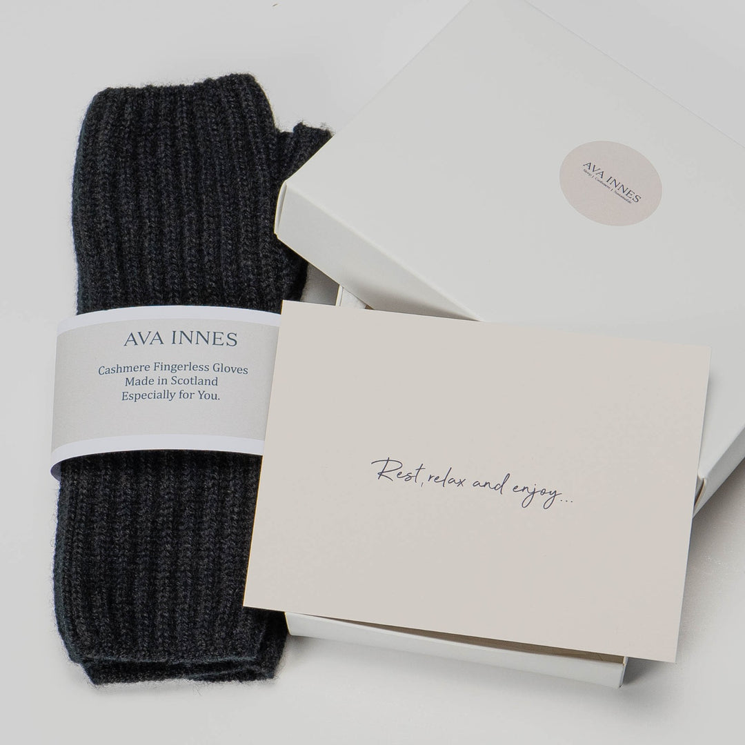 Black cashmere fingerless gloves by Ava Innes