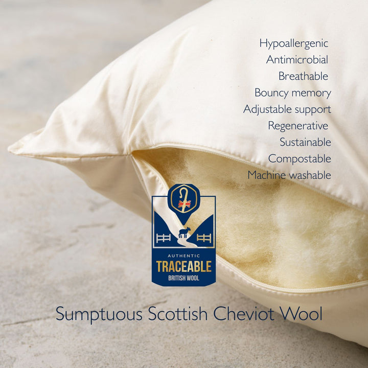Soft Wool & Organic Cotton Bed Pillow + Additional Filling