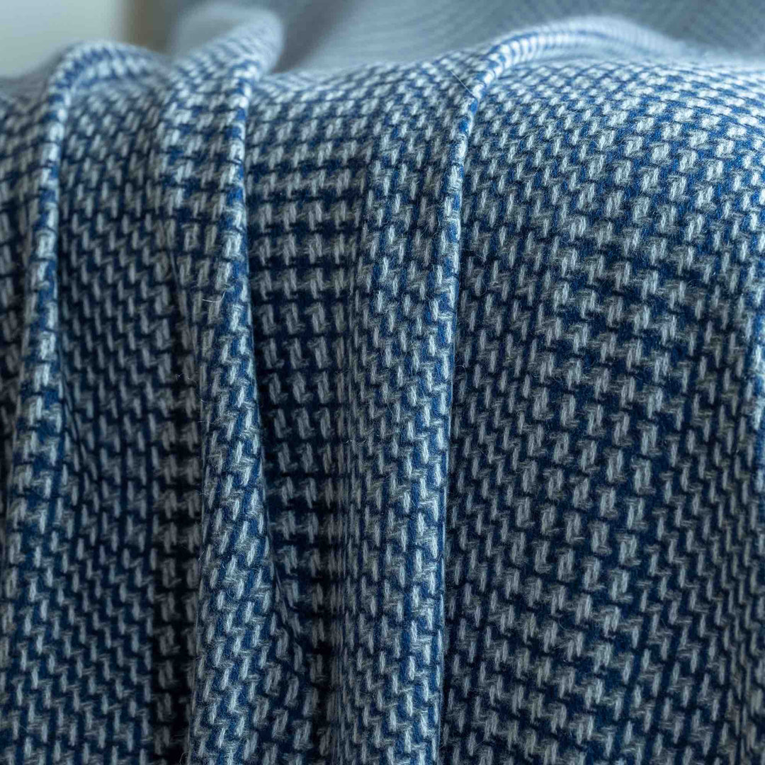 Large Blue, Grey & Natural Chunky Cashmere Blanket
