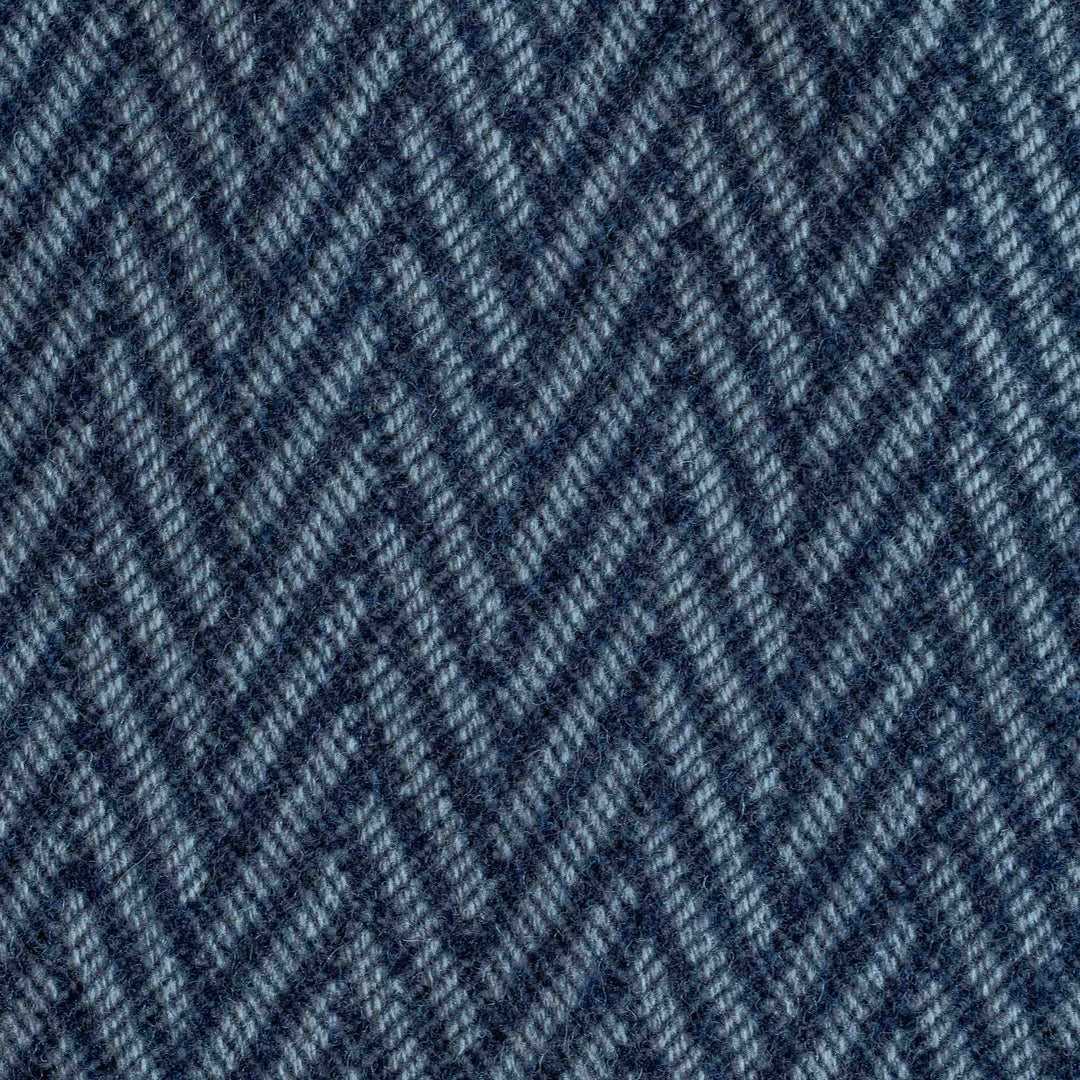 Marine Blue and Natural Large Herringbone Pure Wool Blanket