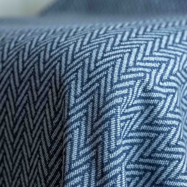 Marine Blue and Natural Large Herringbone Pure Wool Blanket