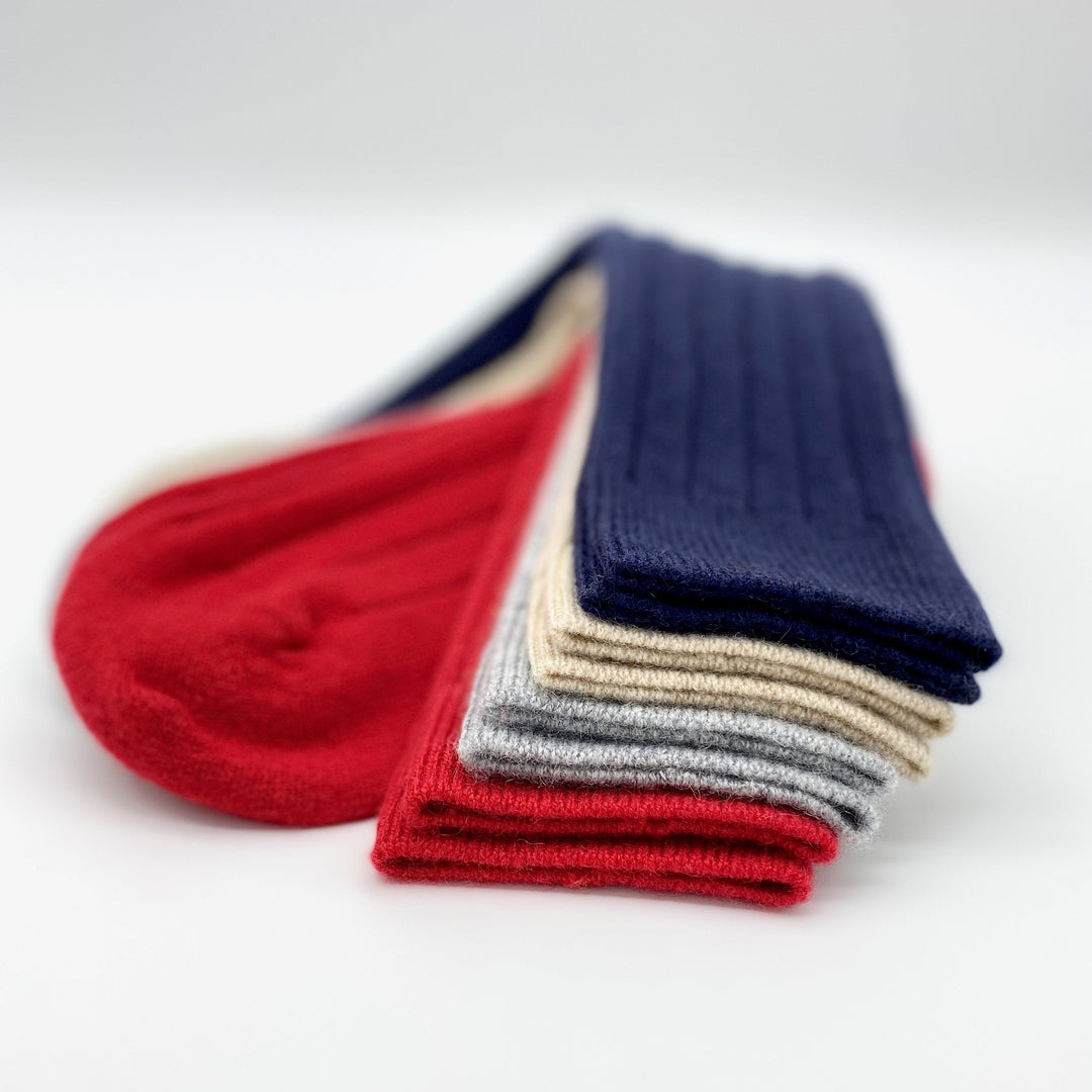 Men's Navy Luxury Ribbed Scottish  Cashmere Socks Gift Boxed, made in UK by Ava Innes