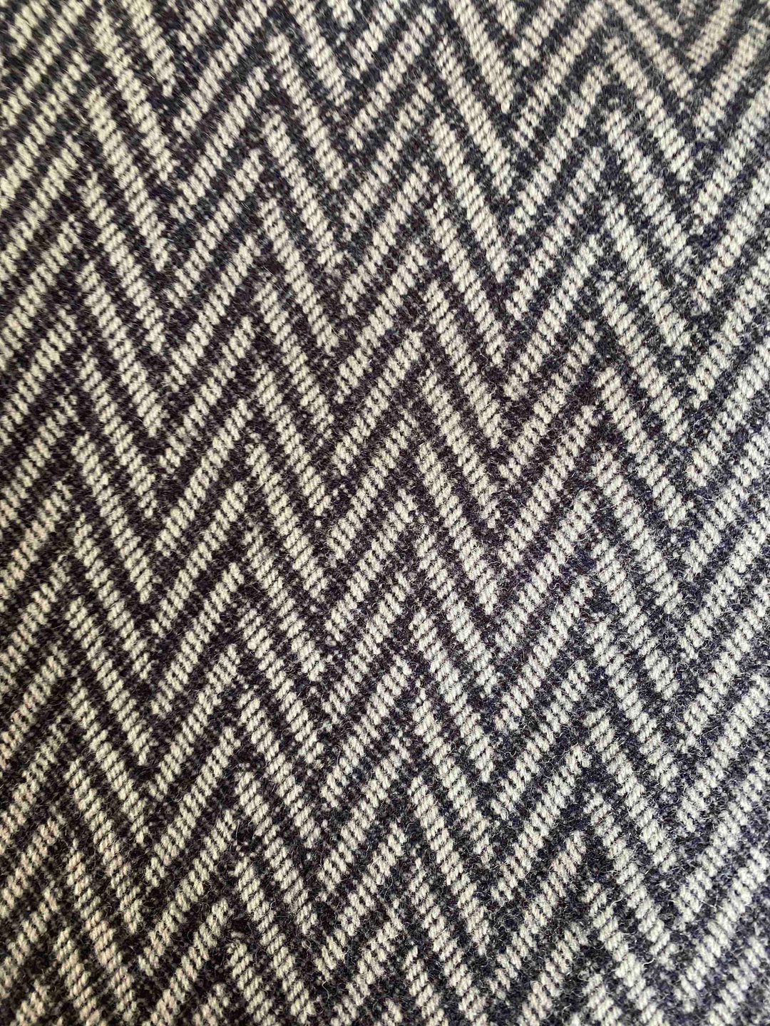 Navy and Natural Large Herringbone Pure Wool Blanket