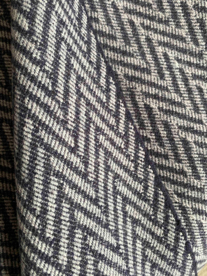 Navy and Natural Large Herringbone Pure Wool Blanket