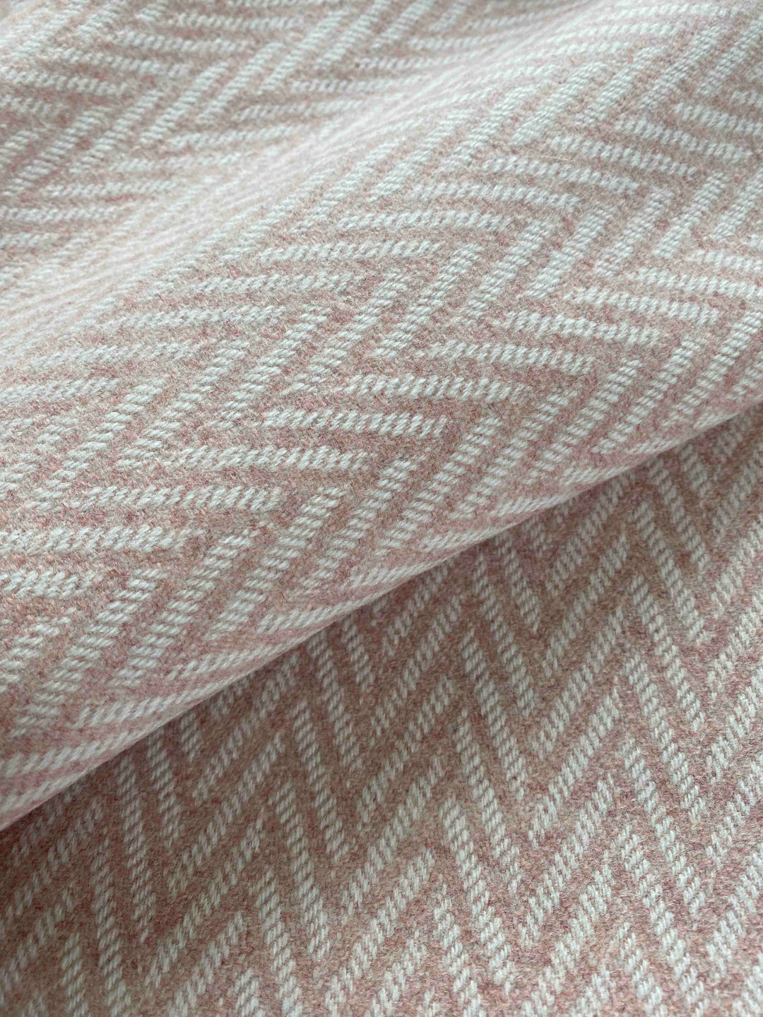 Pink and White Large Herringbone Pure Wool Blanket