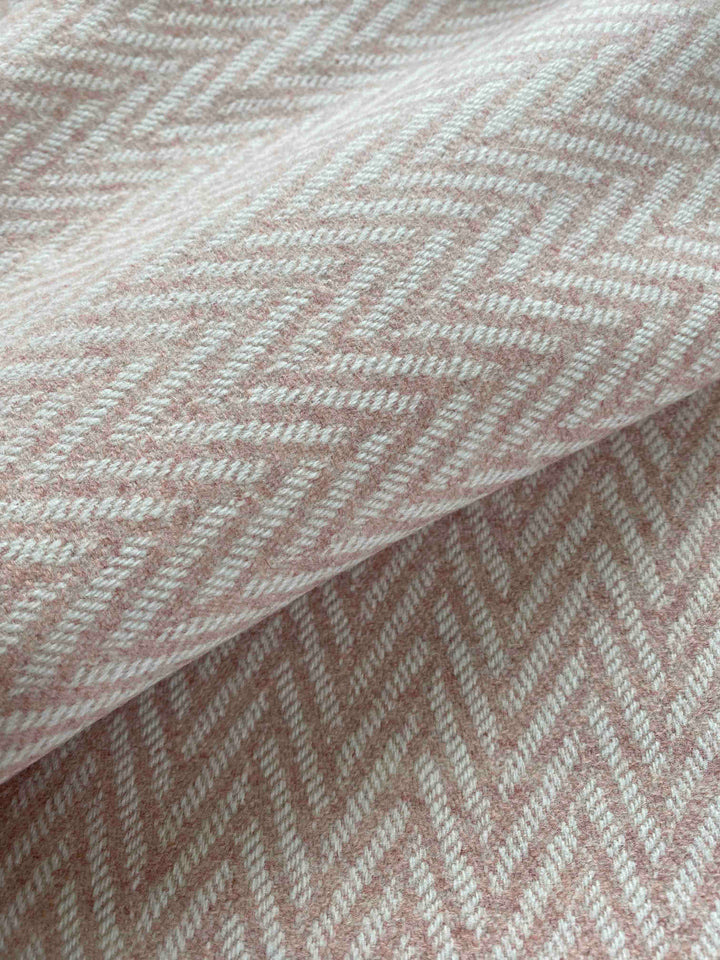 Large Pink & White Herringbone Wool Blanket
