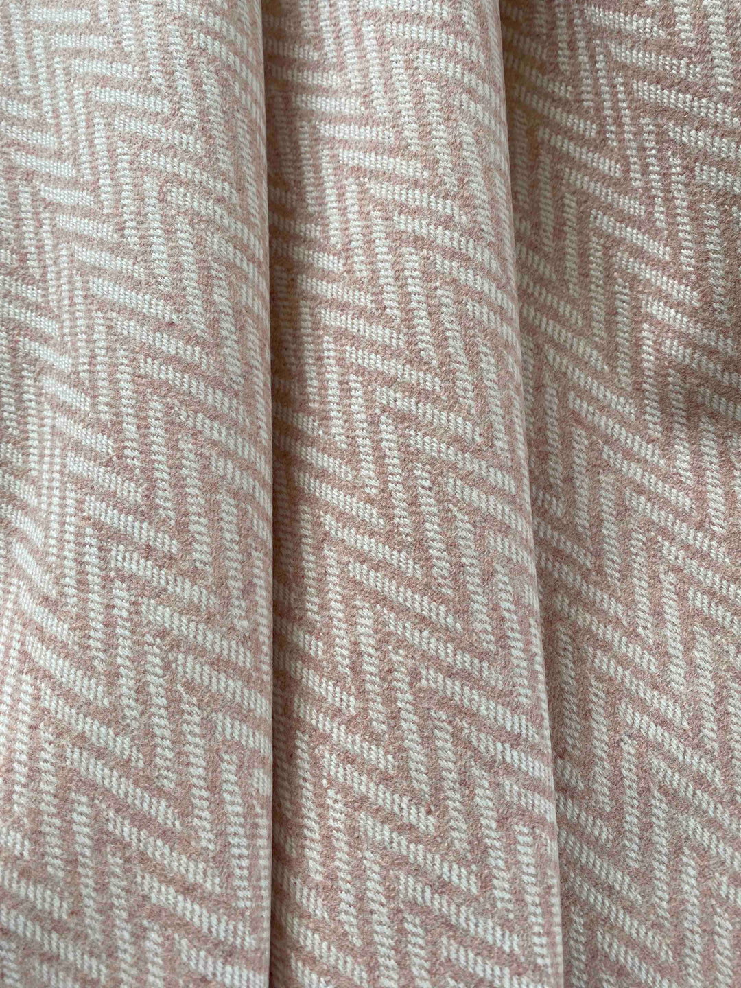 Large Pink & White Herringbone Wool Blanket
