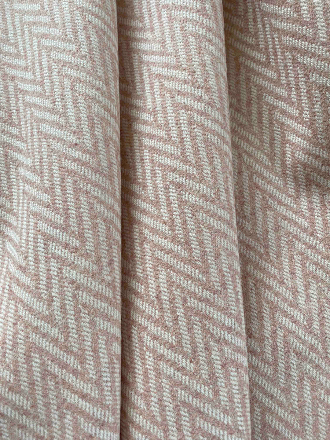 Pink and White Large Herringbone Pure Wool Blanket