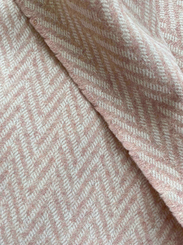 Pink and White Large Herringbone Pure Wool Blanket