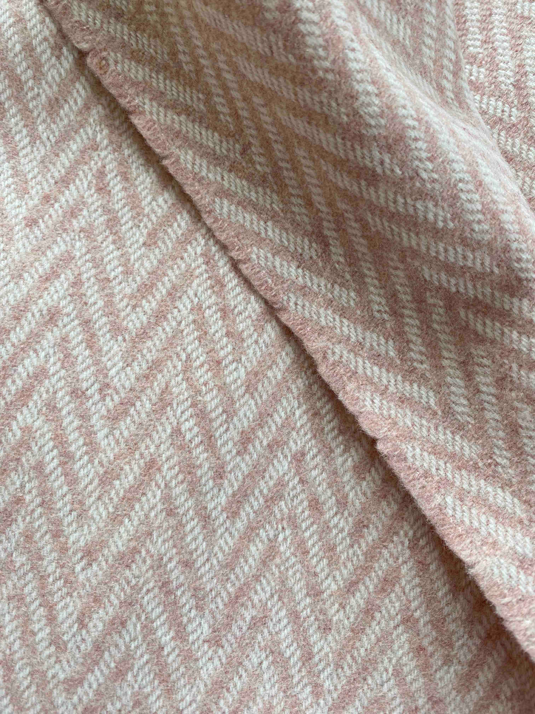 Large Pink & White Herringbone Wool Blanket
