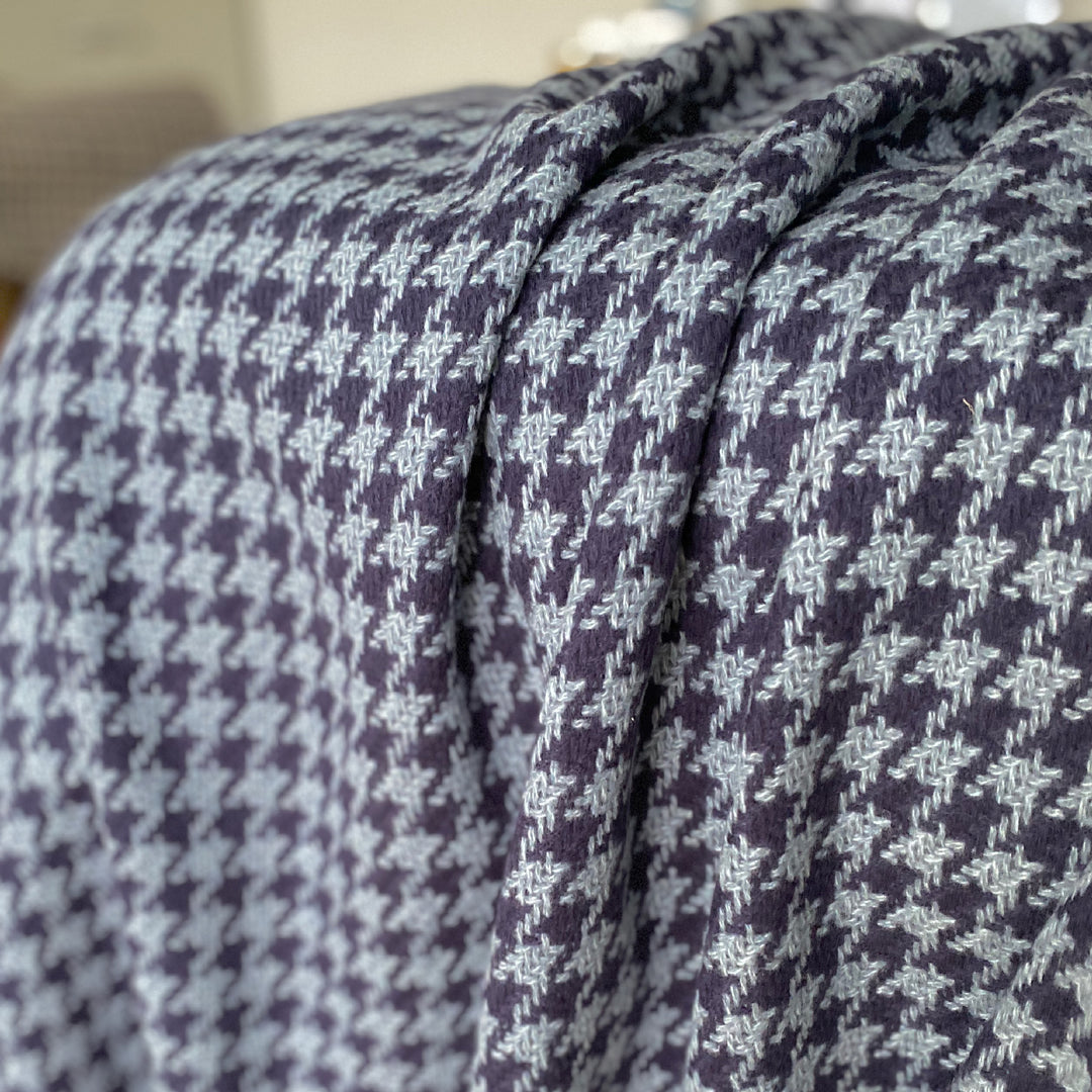 Large Blue Soft All Wool Houndstooth Blanket