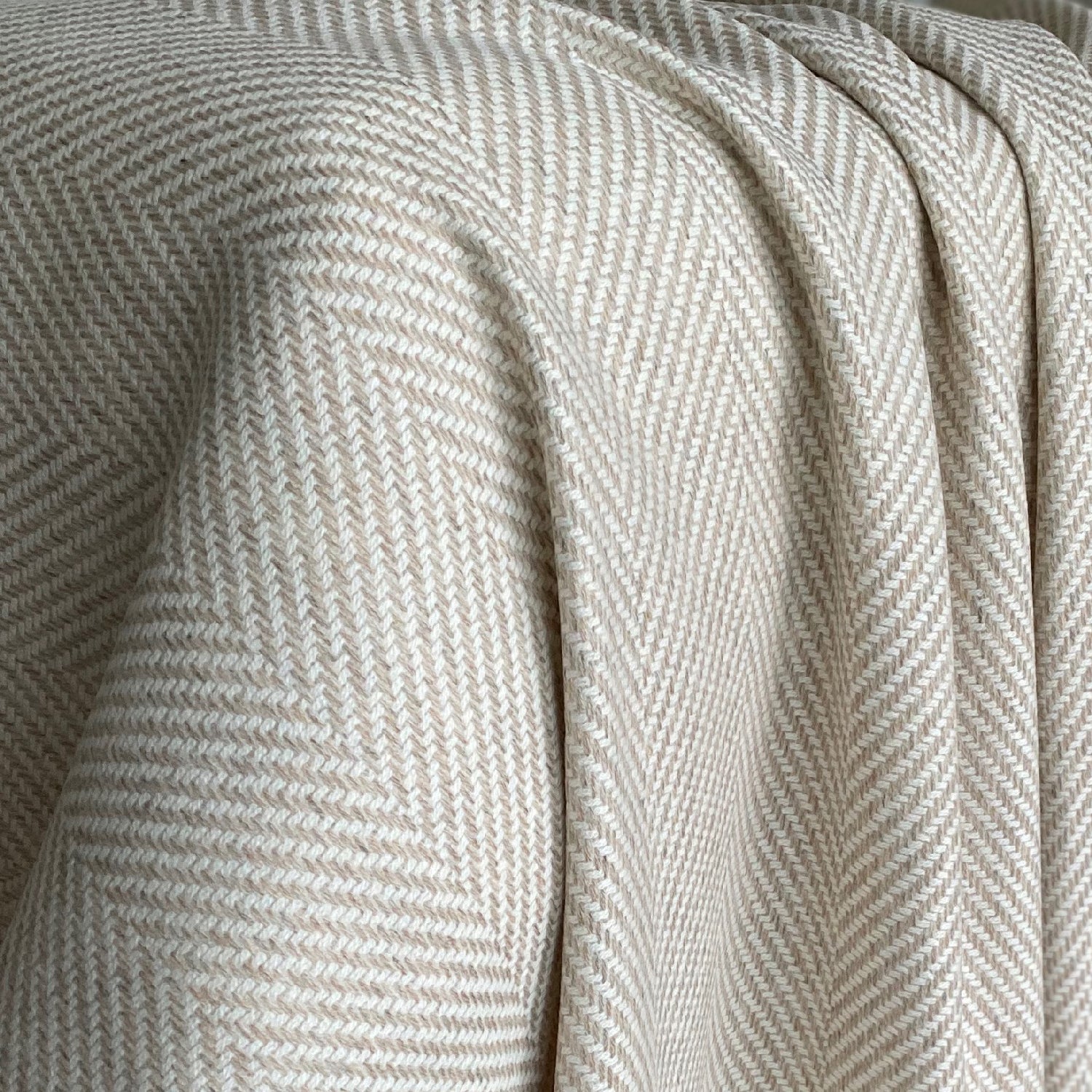 Large Cream Soft All Wool Herringbone Blanket