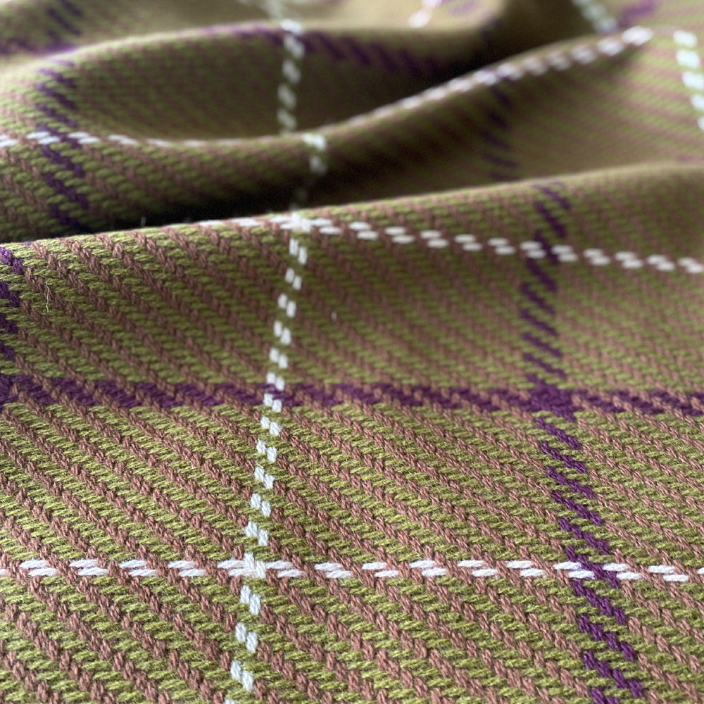 Large Olive and Plum Open Check Pure Wool Blanket
