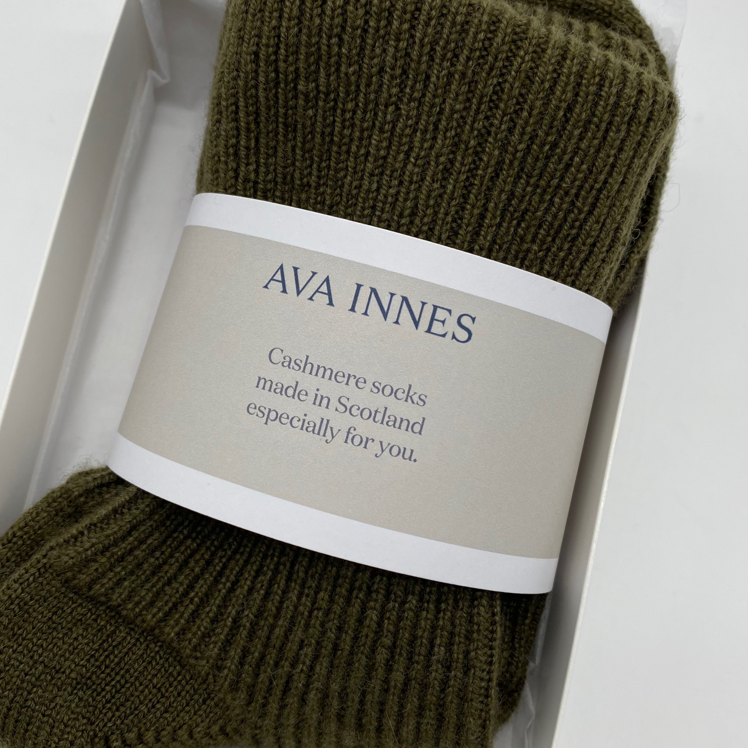 Women's Olive Green Pure Cashmere Wool Bed Socks, Made in Scotland by Ava Innes, UK
