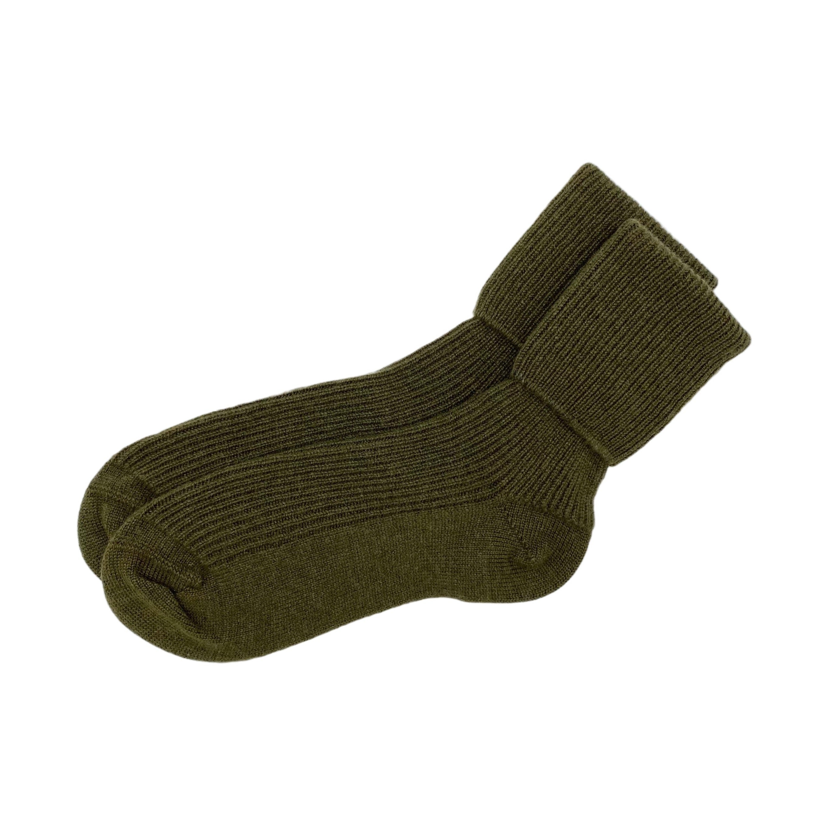Women's Olive Green Pure Cashmere Wool Bed Socks, Made in Scotland by Ava Innes, UK