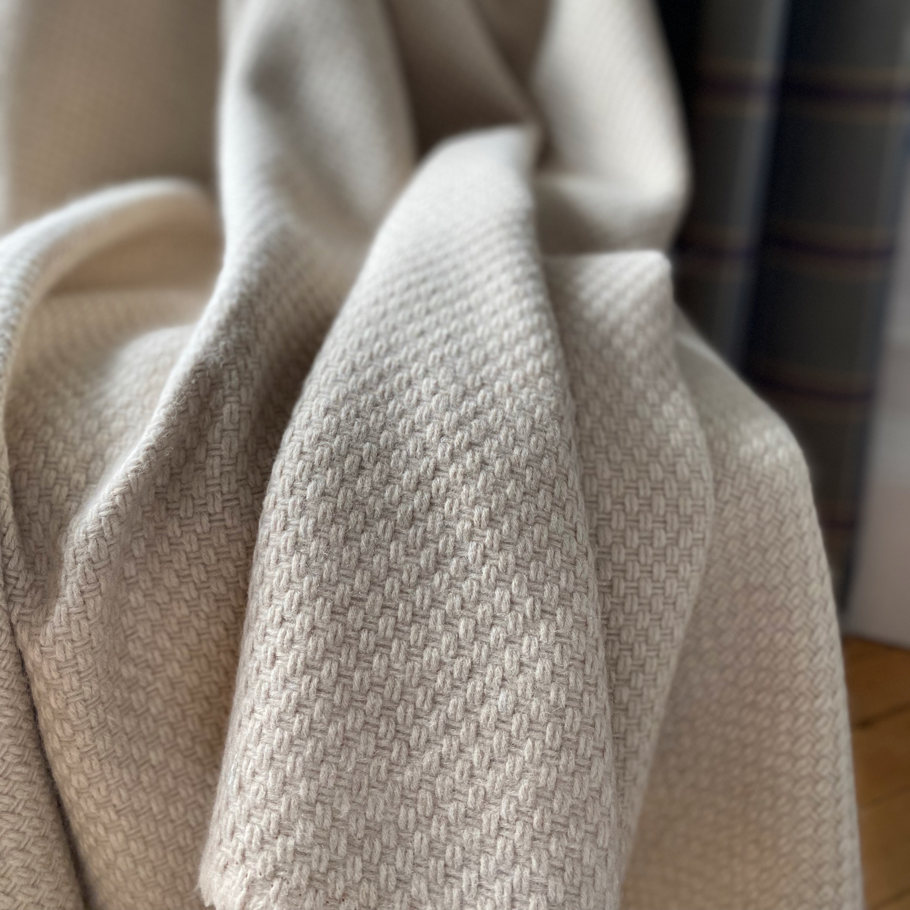Cream Basket Weave Soft Wool Comfort Blanket