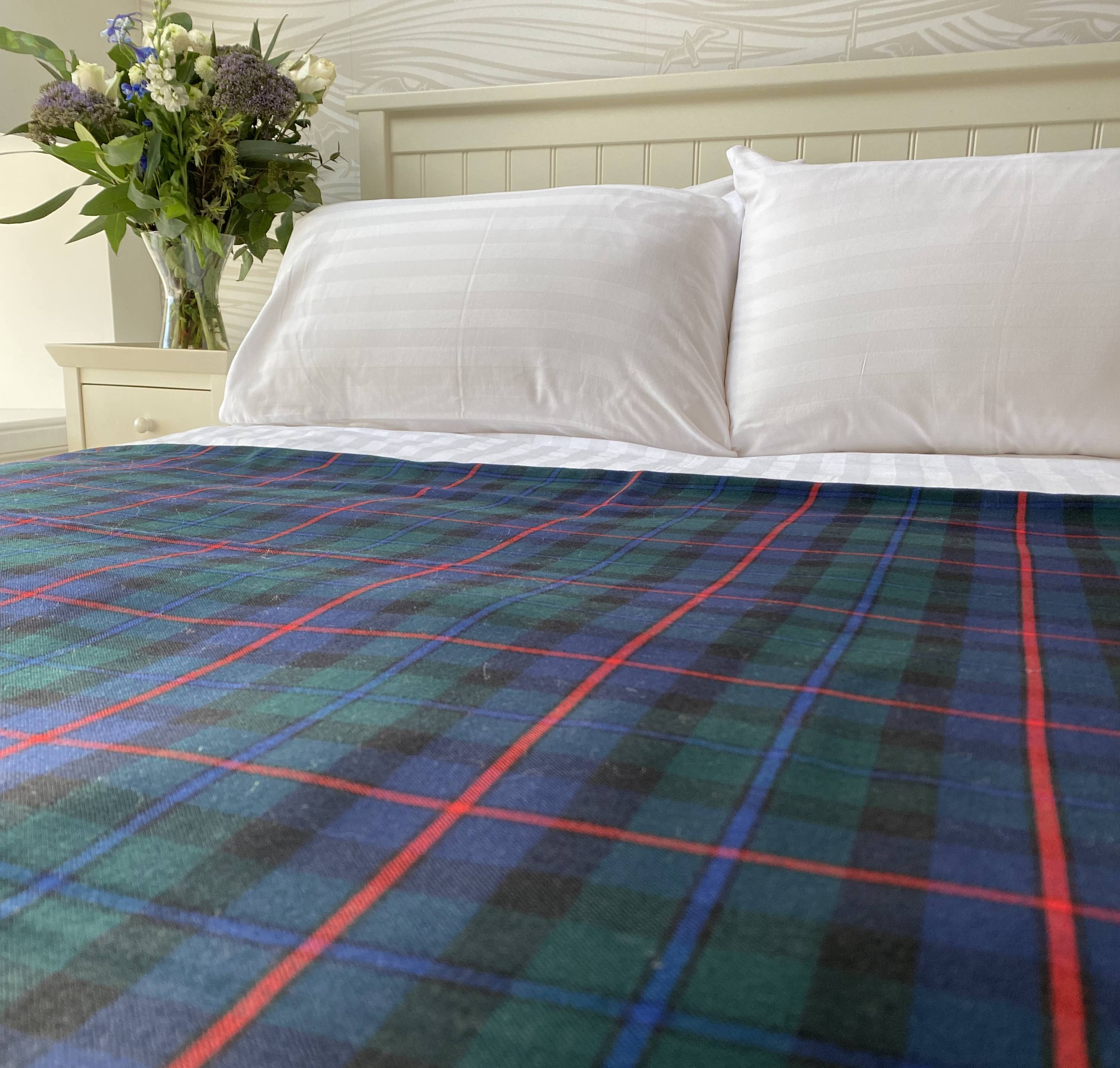 Tartan Blue Herringbone Double Sided Fine Wool Throw