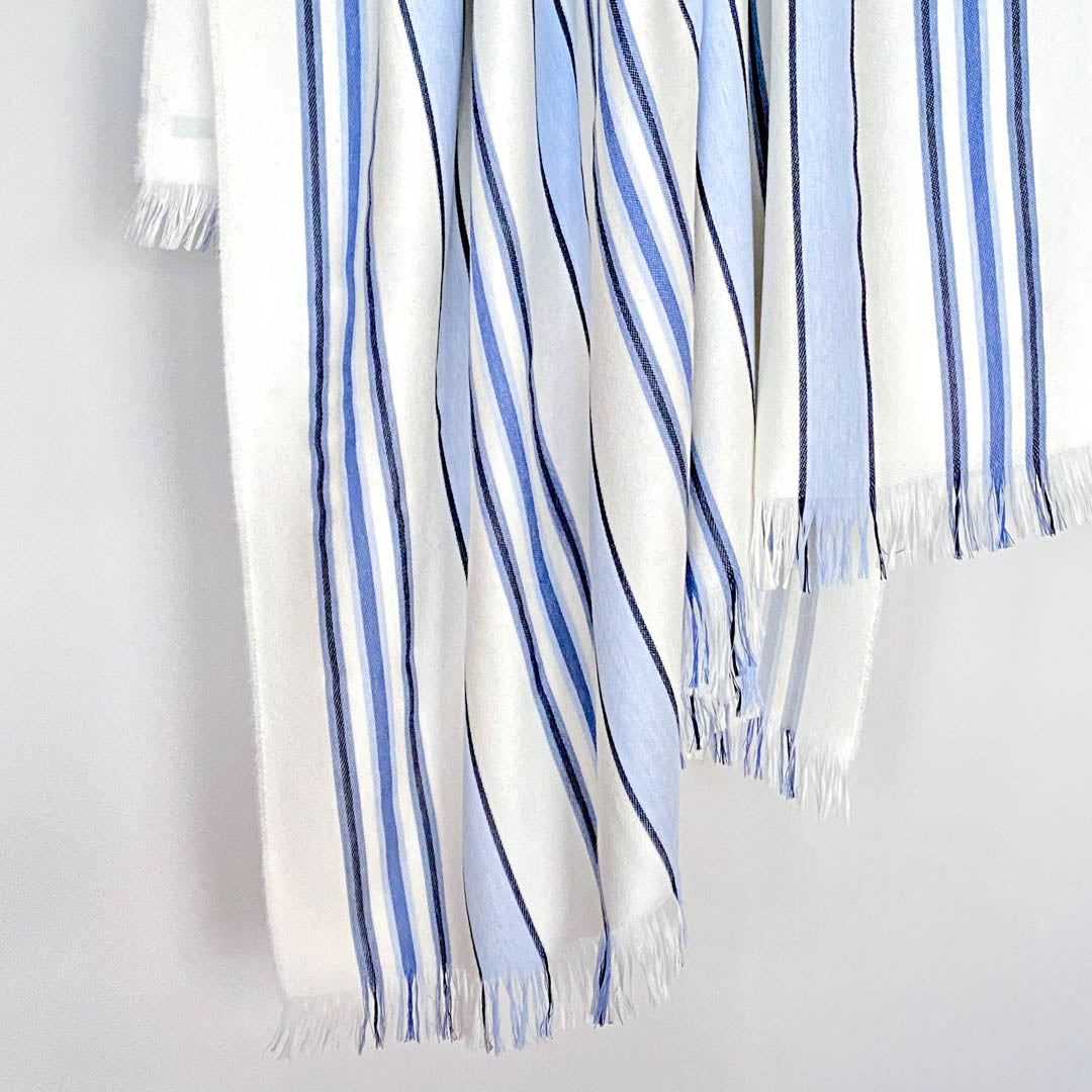 Blue/Cream 100% Fine Wool Throw