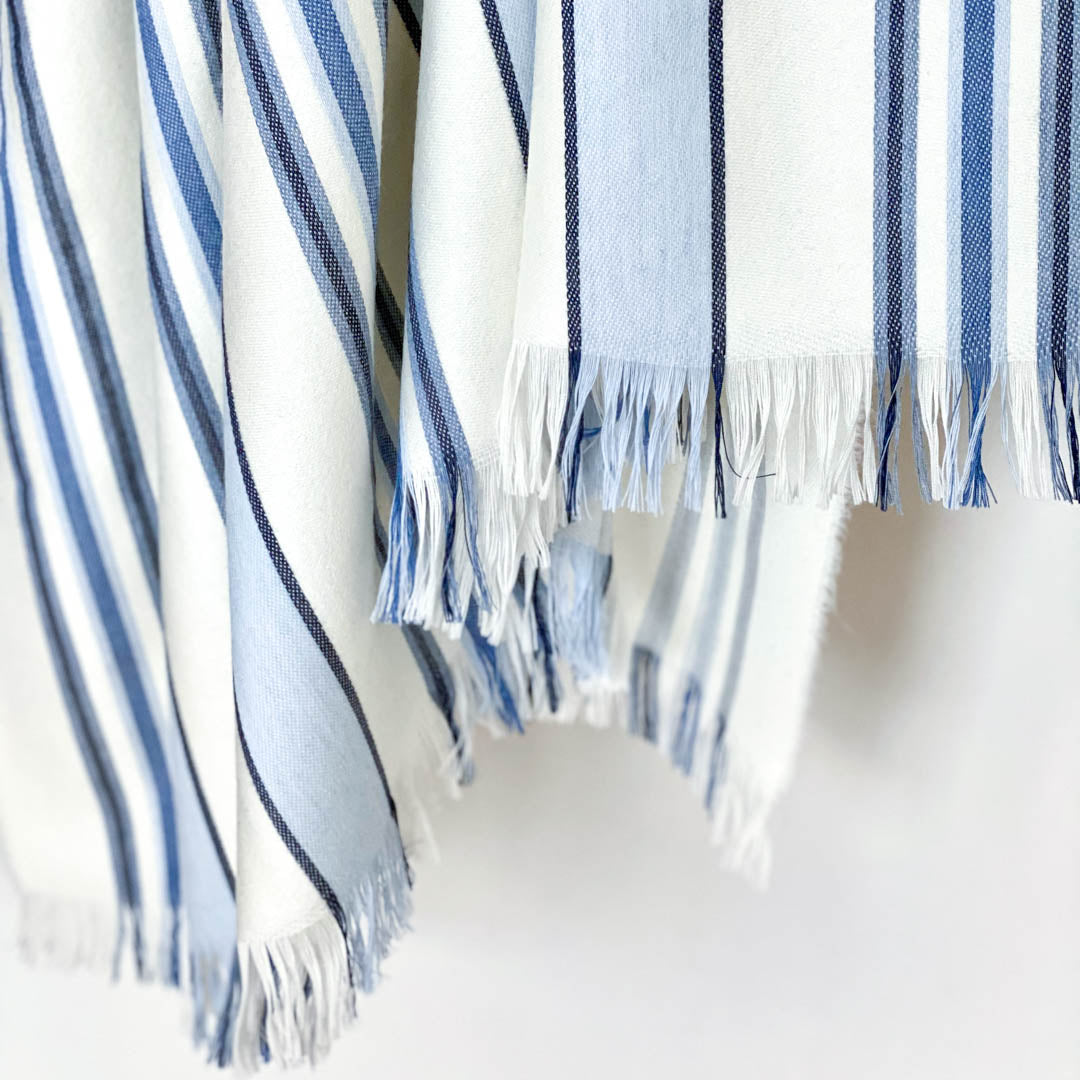 Blue/Cream 100% Fine Wool Throw