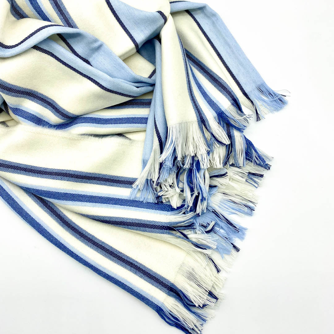 Blue/Cream 100% Fine Wool Throw