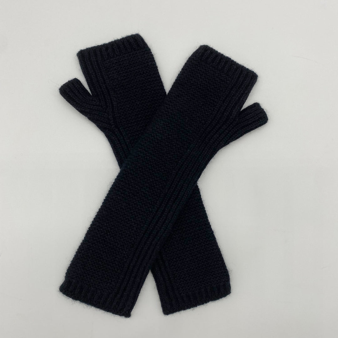 Black Cashmere Fingerless Gloves / Wrist Warmers