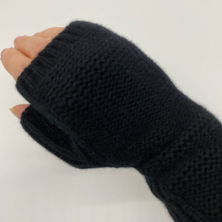 Black Cashmere Fingerless Gloves / Wrist Warmers