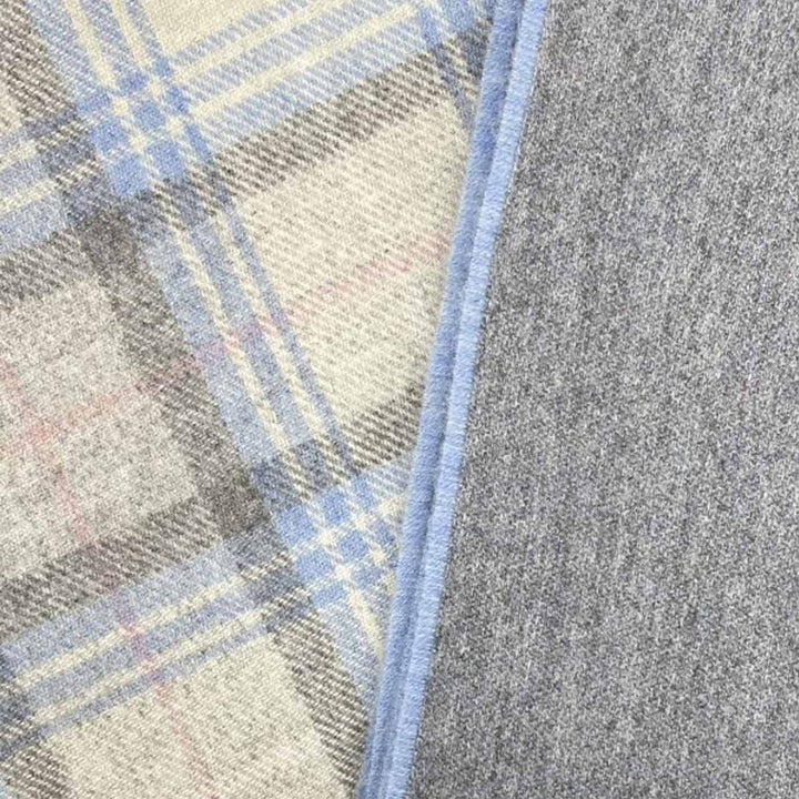 Speyside Grey Blue Check Merino Wool Blanket