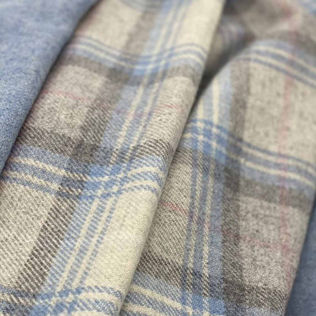 Speyside Grey Blue Check Merino Wool Blanket