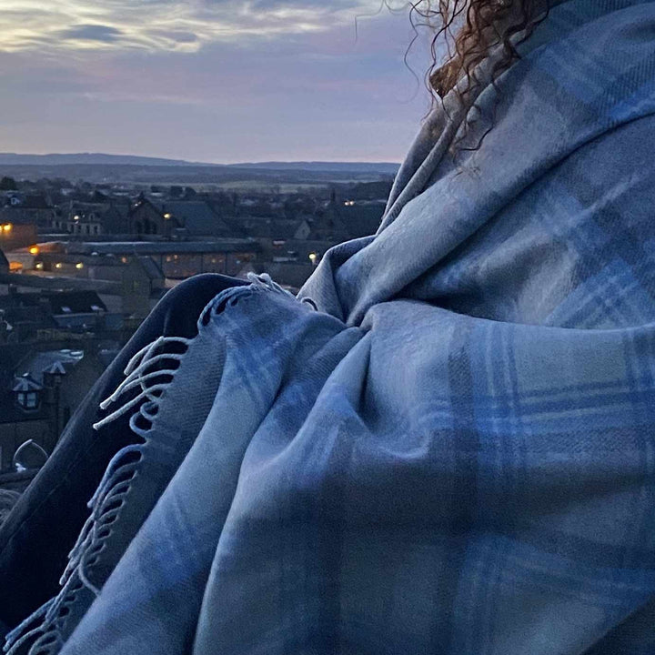 Speyside Grey Blue Check Merino Wool Blanket