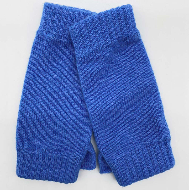 Blue Cashmere Ribbed Fingerless Gloves / Wrist Warmers