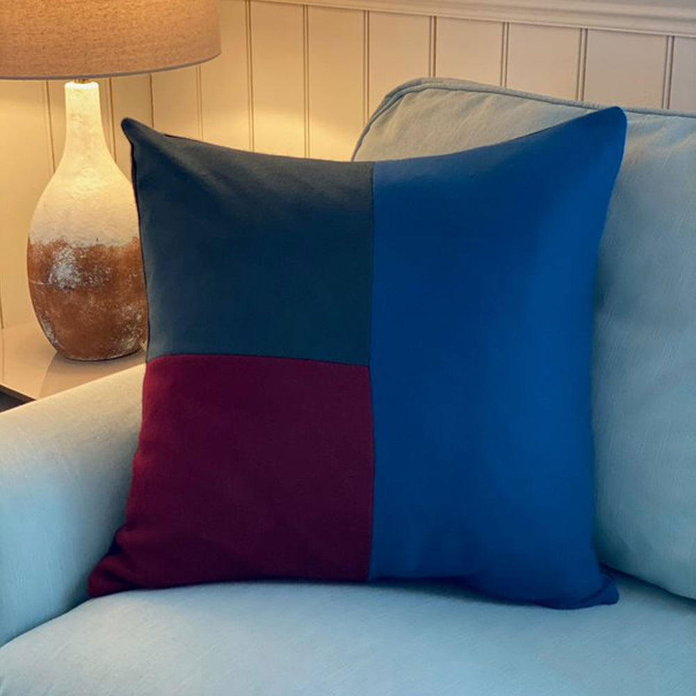 Teal, Green & Red Block Cashmere Cushion | Made In UK | Ava Innes