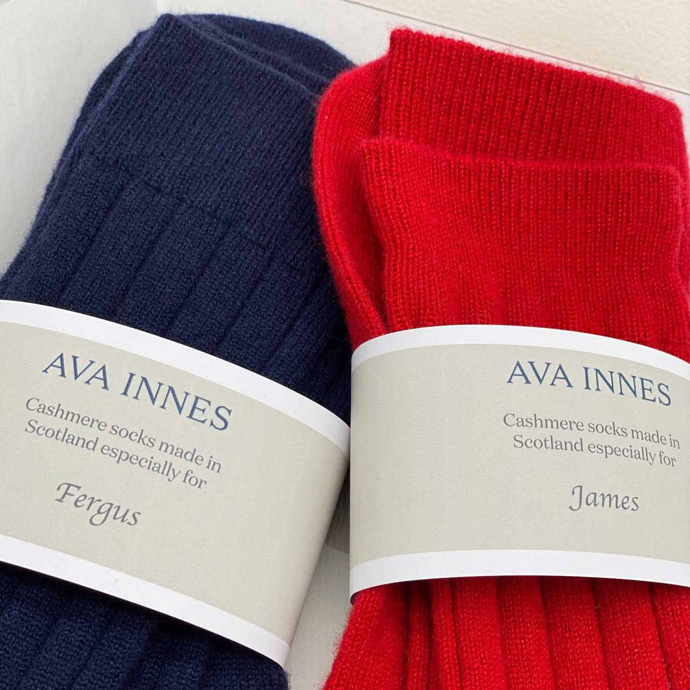 Men's Navy Luxury Ribbed Scottish  Cashmere Socks Gift Boxed, made in UK by Ava Innes