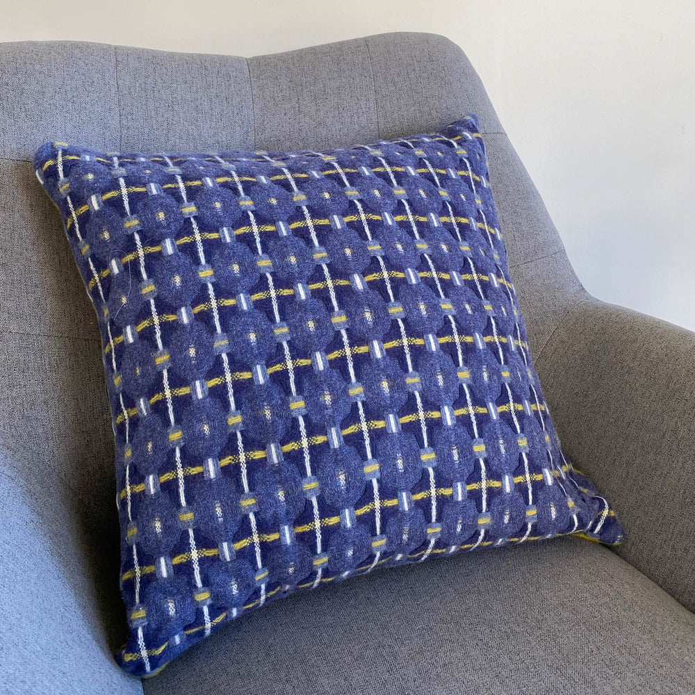 Blue and Yellow Abstract with Plain Yellow Back Cashmere Cushion