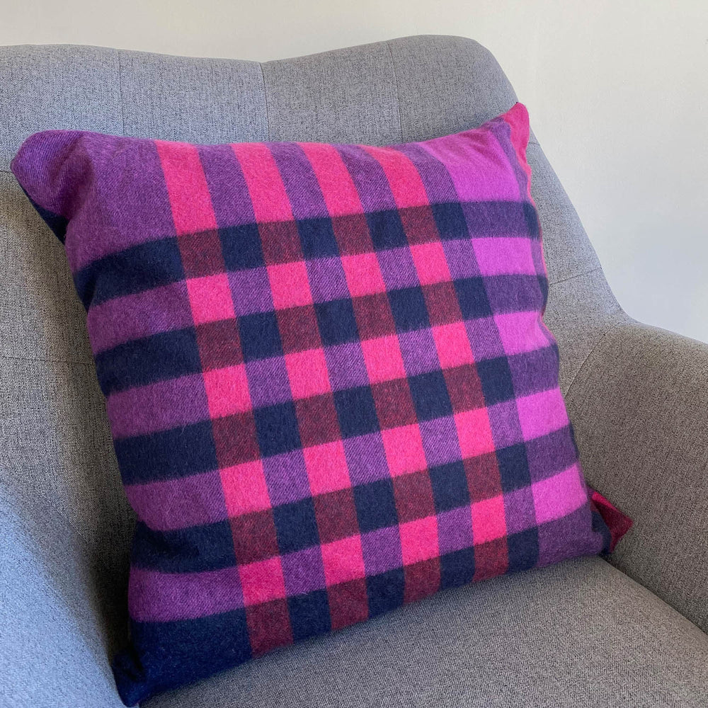 Pink and Purple Checked Cashmere Cushion