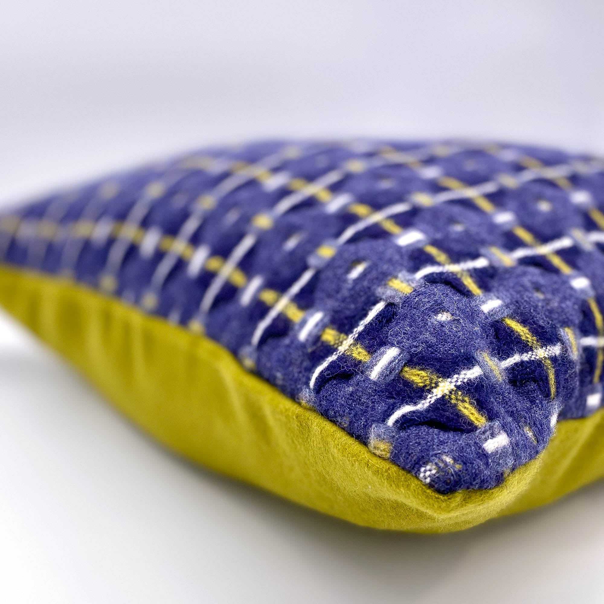 Ava Innes Blue and Yellow Abstract with Plain Yellow Back Cashmere Cushion