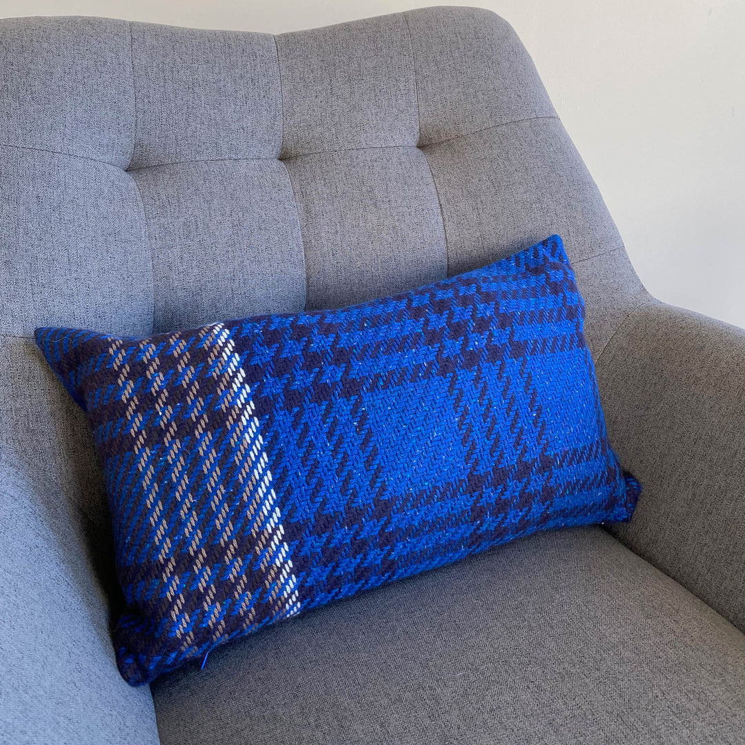 Blue Chunky Check Cashmere Cushion