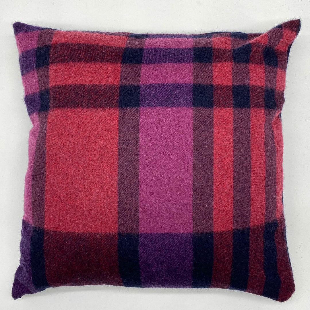 Ava Innes Pink and Red Checked Cashmere Cushion