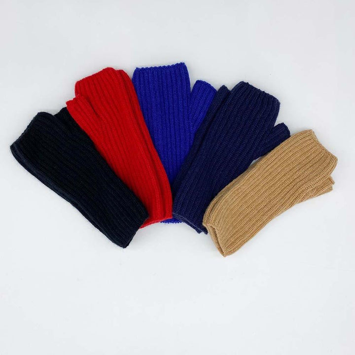 Red Cashmere Ribbed Fingerless Gloves / Wrist Warmers