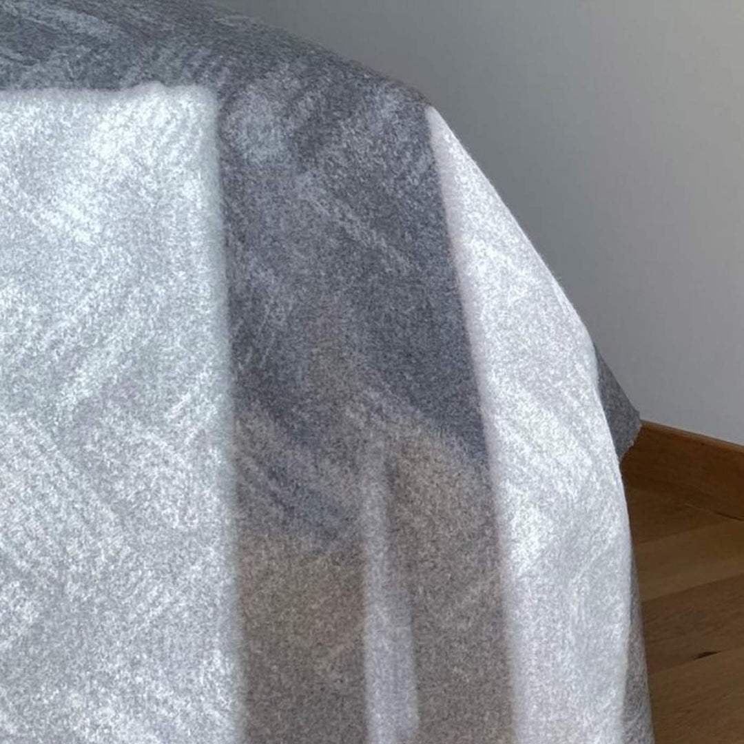 Grey Jacquard Two Tone Contemporary Luxury Merino Wool & Cashmere Blanket